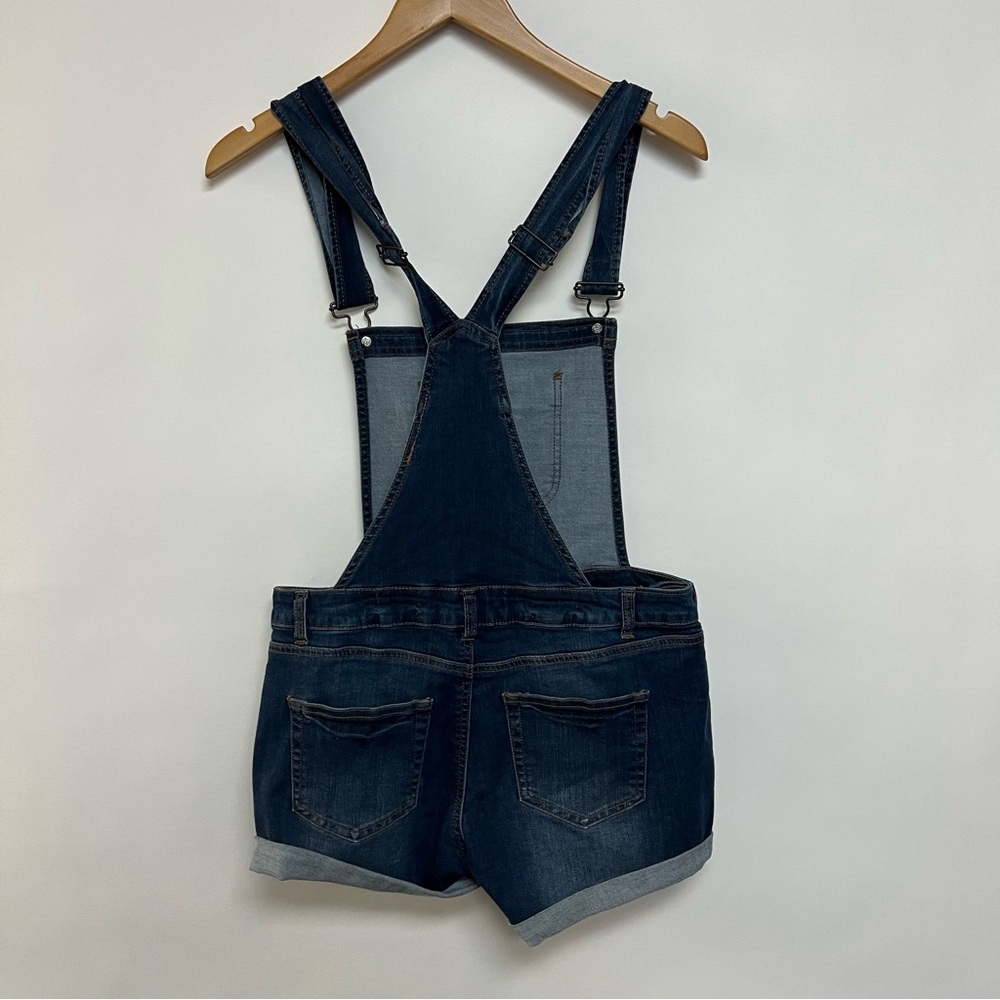 Y2K Vintage Overalls Short Dark Wash Distressed Denim Wax Jeans Large - Picture 6 of 10